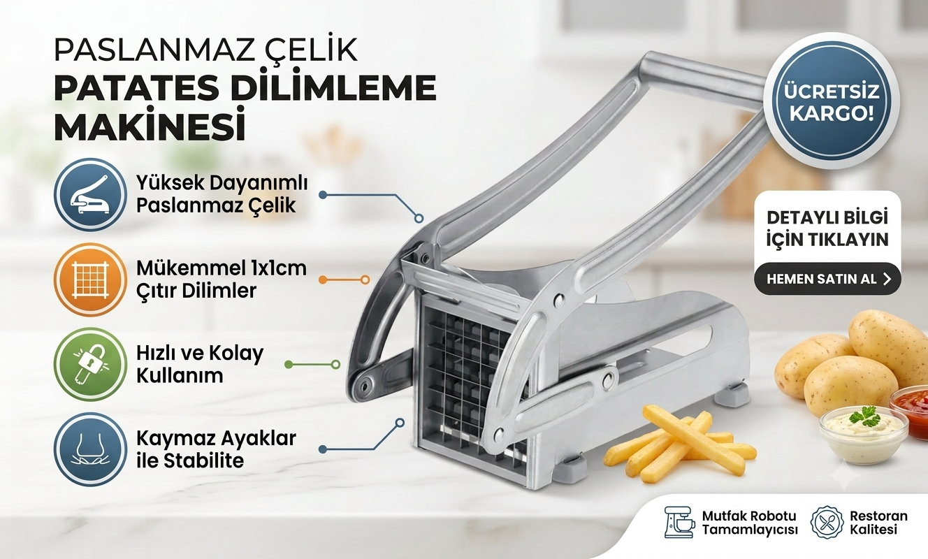 Kollu Metal Manuel Patates ve Sebze Dilimleyici