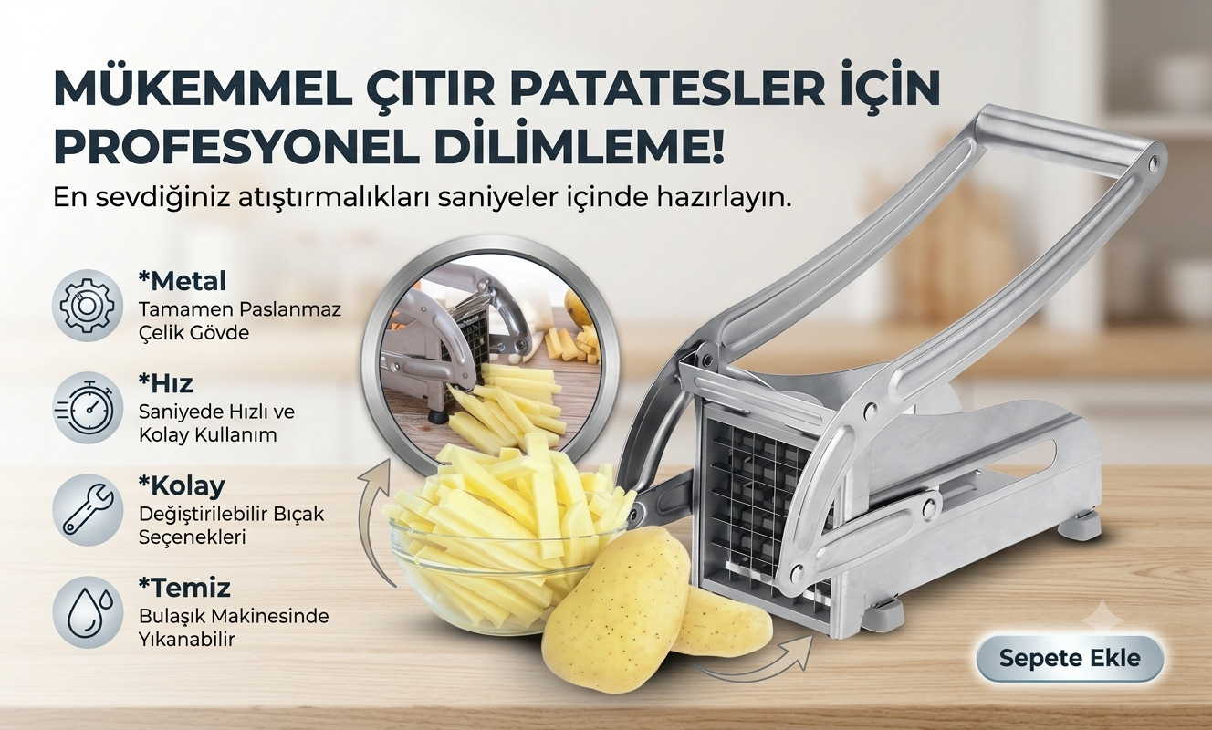 Kollu Metal Manuel Patates ve Sebze Dilimleyici